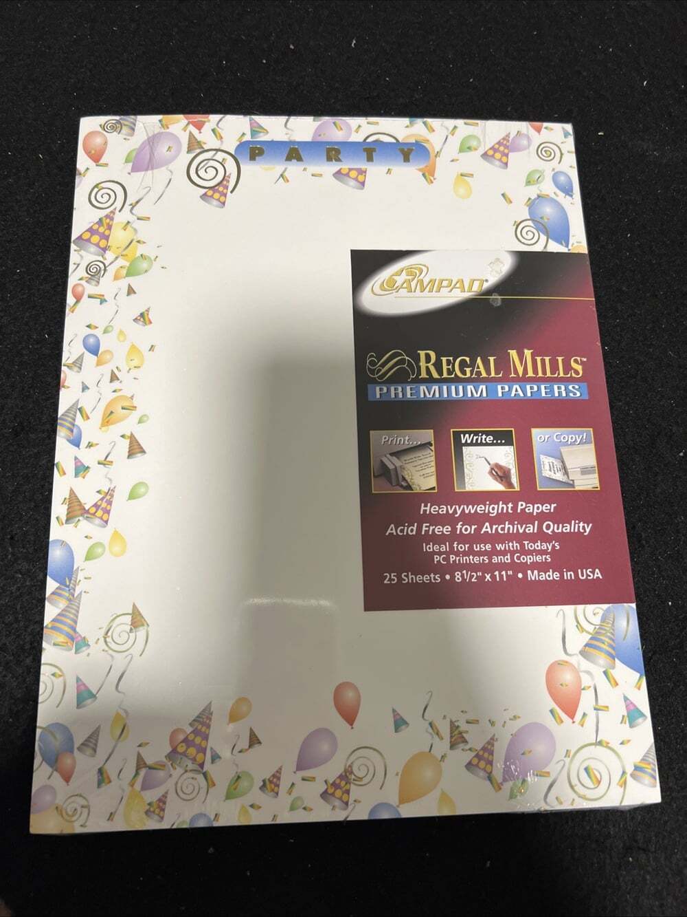 AMPAD Regal Mills Party Theme Premium Stationery Paper 25 Sheets 8.5x11 USA